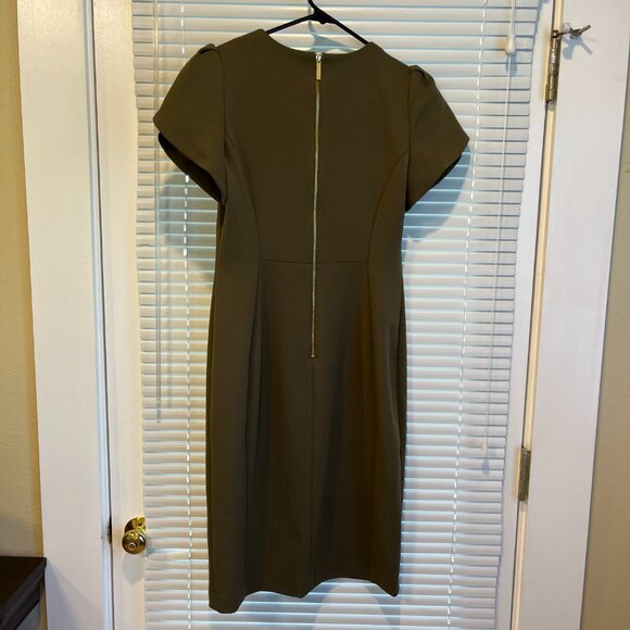 Calvin Klein Olive Green Tulip Sleeve Sheath Dress, Size 6 - Picture 3 of 7